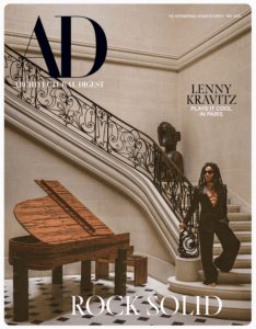 AD magazine cover featuring Lenny Kravitz standing on a staircase.